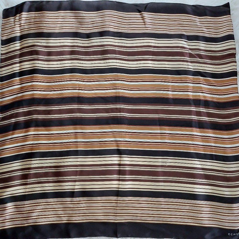 Echo 100% Silk Brown Stripped Scarf 35" x 34"